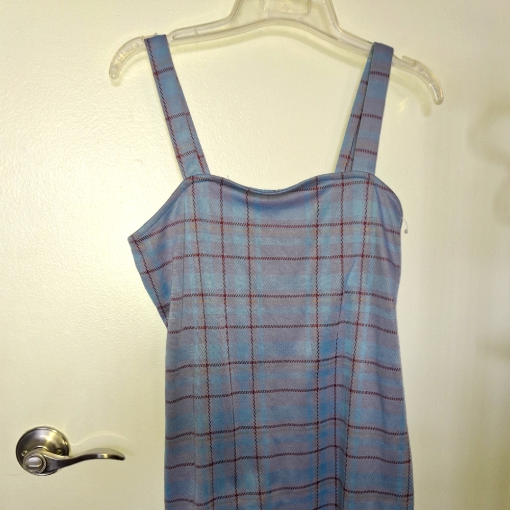 Blue Plaid Sleeveless Dress
